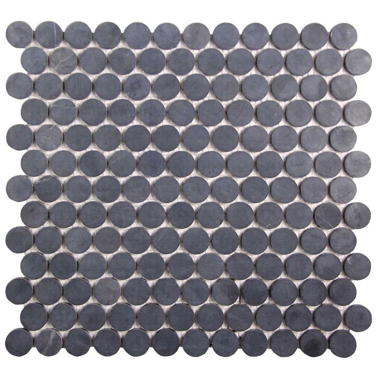 Black Honed Penny Round Marble Mosaic, 11 1/4x11 3/4x3/8