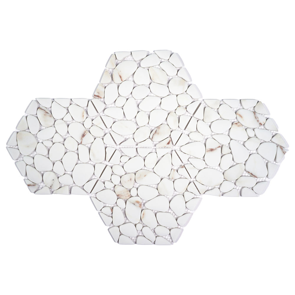 Finn Hexagon Interlocking Pebble Calacatta White Recycled Glass