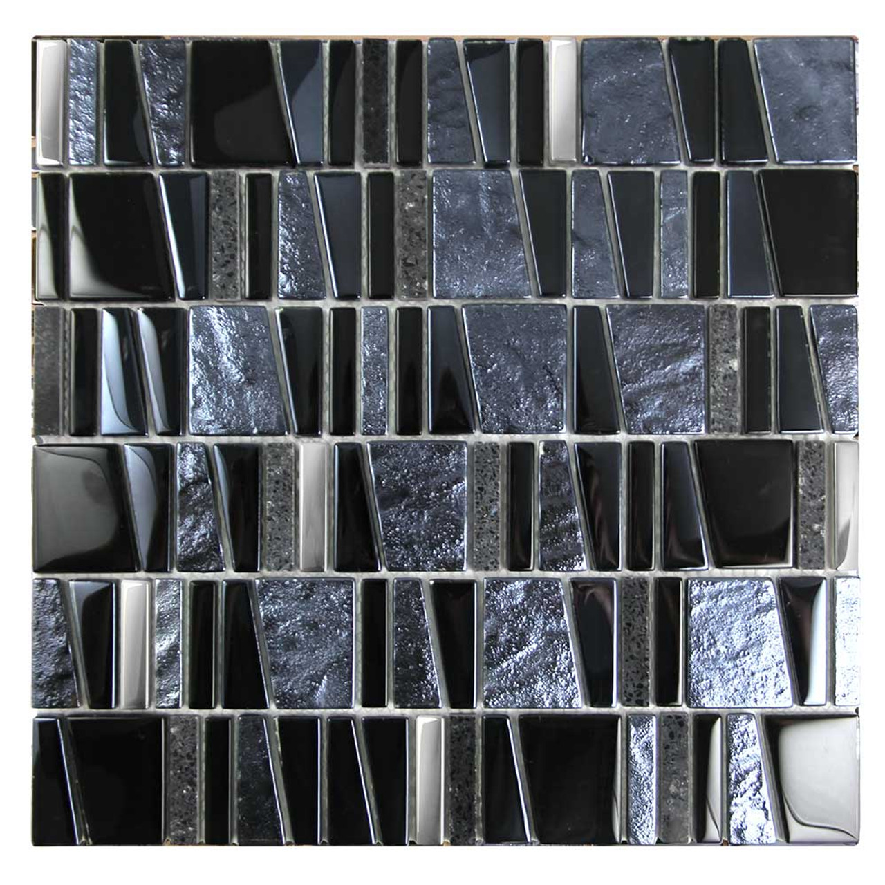 Glass Mosaic Tile Staggered Mirroring Black 1x1