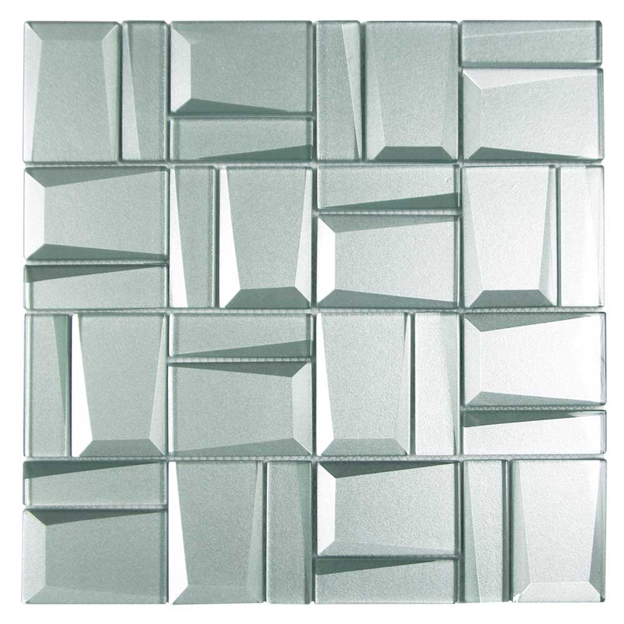 Glass Mosaic Tile in 3D Metallic Silver Cubes