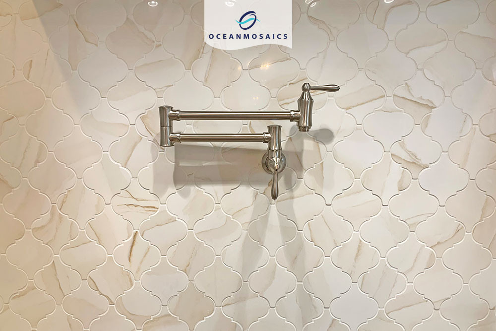 Caspian Gold Arabesque Recycled Glass Tile