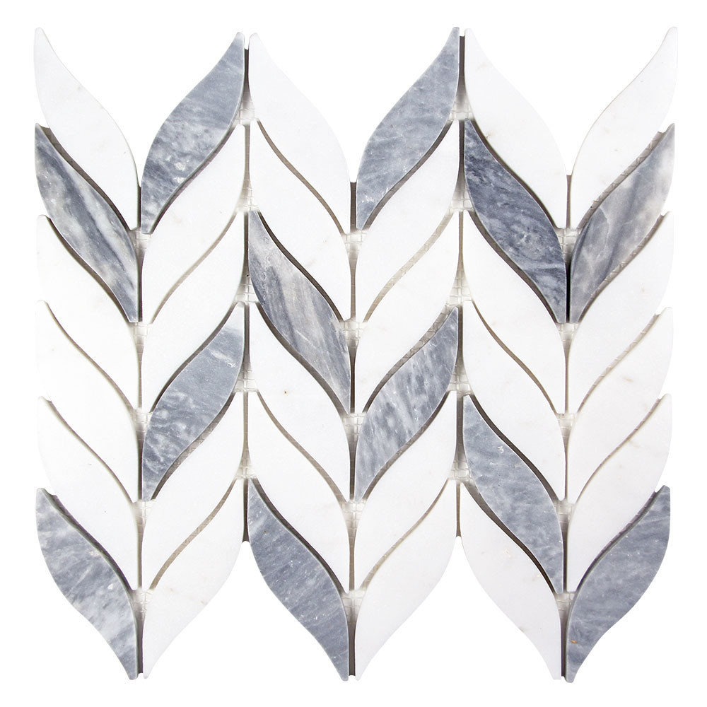 Elegance Grey and White Mix Waterjet Marble Leaf Mosaic Tile