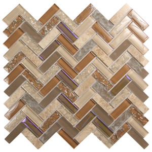 Archery Tan Herringbone Mosaic Glass Tile