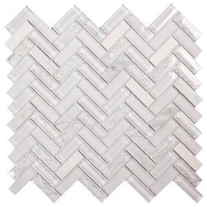 Archery White Oak Herringbone Mosaic Glass Tile