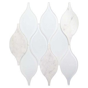 Waterfall White Teardrop Glass And Marble Mosaic Tile