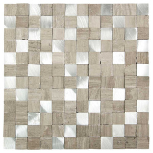 Cora 3D Stacked White Wood Stone and Metal Tile Cora 3D Stacked White Wood Stone and Metal Tile