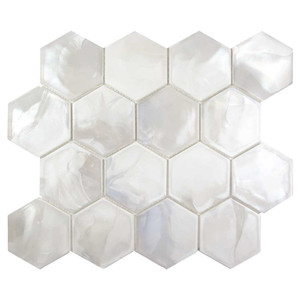 Ocean Mist White Pearlescent Iridescent Hexagon Glass Tile Ocean Mist White Pearlescent Iridescent Hexagon Glass Tile