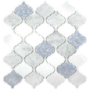 Tidal Blue Celeste Arabesque Honed Marble Mosaic Tile Tidal Blue Celeste Arabesque Honed Marble Mosaic Tile