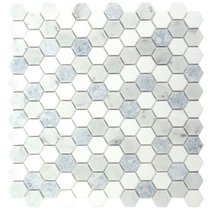 Tidal Blue Celeste Mini Hexagon Honed Marble Mosaic Tile Sample Tidal Blue Celeste Mini Hexagon Honed Marble Mosaic Tile Sample