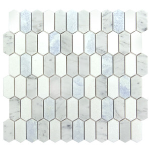 Tidal Blue Celeste Mini Picket Honed Marble Mosaic Tile Sample Tidal Blue Celeste Mini Picket Honed Marble Mosaic Tile Sample