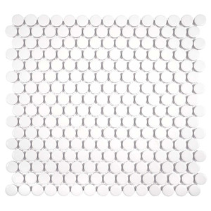 Sandy Penny Round Vibrant White Porcelain Mosaic Tile Sandy Penny Round Vibrant White Porcelain Mosaic Tile
