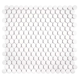 Sandy Penny Round Vibrant White Porcelain Mosaic Tile Sample Sandy Penny Round Vibrant White Porcelain Mosaic Tile Sample