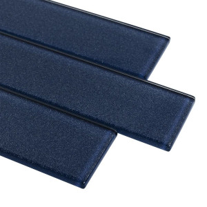 Asea Oceanique Sparkle Navy 2x12 Subway Glass Tile - Box of 7.75 Sq Ft