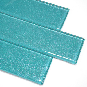 Asea Oceanique Sparkle Teal Green 2x12 Subway Glass Tile - Box of 7.75 Sq Ft Sample