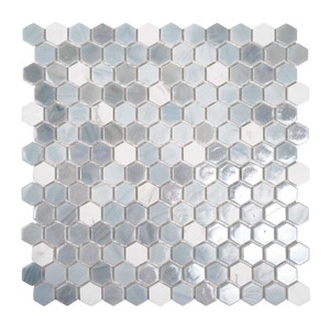 Ocean Mist Blue Pearlescent Mini Hexagon Glass and Stone Tile