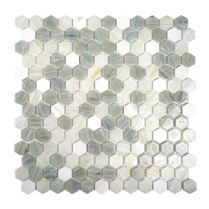 Ocean Mist Green Pearlescent Mini Hexagon Glass and Stone Tile