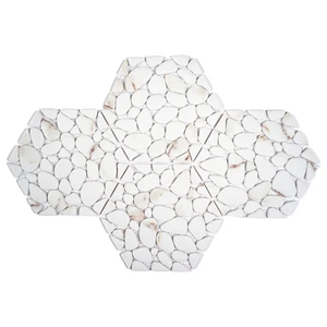 Finn Hexagon Interlocking Pebble Calacatta White Recycled Glass Mosaic Tile
