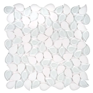 Lagoon Leaf White Mix Glass and Stone Mosaic Tile