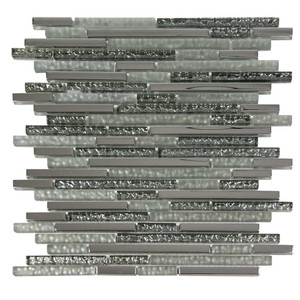 Gulf Silver Interlocking Linear Glass and Metal Mosaic Tile