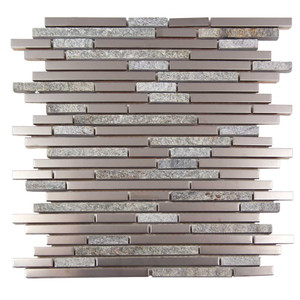 Gulf Grey Interlocking Linear Stone and Metal Mosaic Tile