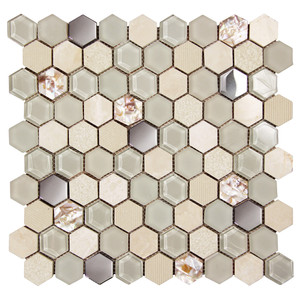 Hexagon Shell Beige Mosaic Glass Tile