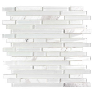 Java White Interlocking Linear Glass Mosaic Tile