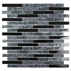 Kaia Black Interlocking Linear Glass Mosaic Tile