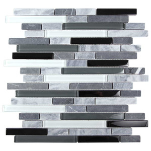 Java Black Mix Interlocking Linear Glass Mosaic Tile