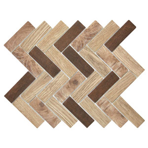 Spigacycle Wood Caoba Mix Herringbone Recycled Glass Tile