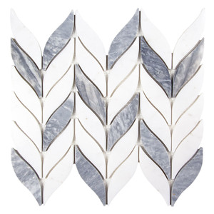 Elegance Grey and White Mix Waterjet Marble Leaf Mosaic Tile