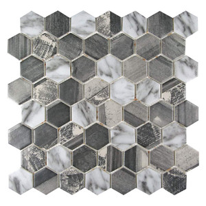 Sixcycle Grey Hexagon Recycled Glass Tile Sixcycle Grey Hexagon Recycled Glass Tile
