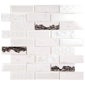 Core White Geometric Metallic Glass Tile