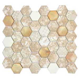 Hexacycle Mix Cream Hexagon Recycled Glass Tile Hexacycle Mix Cream Hexagon Recycled Glass Tile