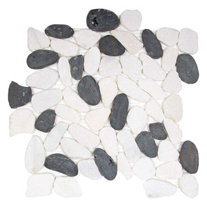 Pebble Stone Sliced Super White & Black Mix Pebble Stone Sliced Super White & Black Mix