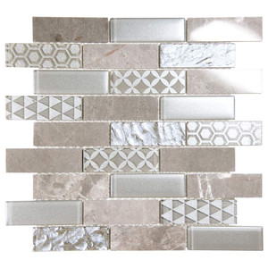 Core Silver Geometric Metallic Glass Tile Core Silver Geometric Metallic Glass Tile
