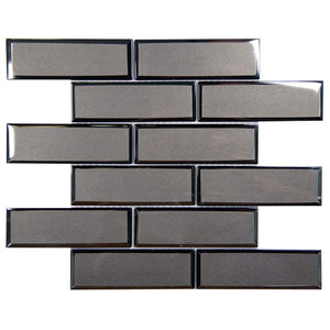 Mirror Linear Charcoal Beveled Subway Glass Tile