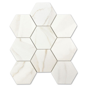 Calacatta Gold Hexagon Recycled Glass Tile Calacatta Gold Hexagon Recycled Glass Tile