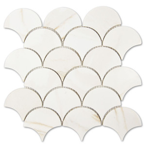 Calacatta Gold Fish Scale Recycled Glass Tile Calacatta Gold Fish Scale Recycled Glass Tile