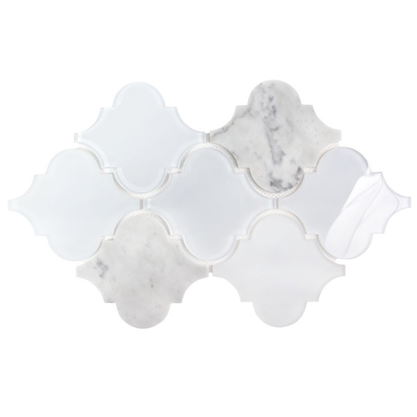 Adria White Arabesque Lantern Glass And Marble Mosaic Tile