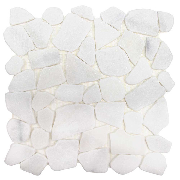 Arctic White Flat Pebble Stone Mosaic Tile