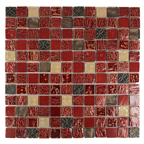 Gali Carnival Red Glass And Stone Mosaic Tile