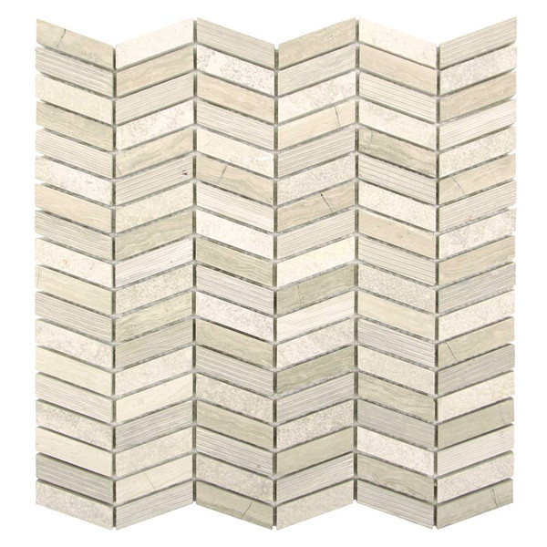 Heron White Wood Chevron Stone Mosaic Tile