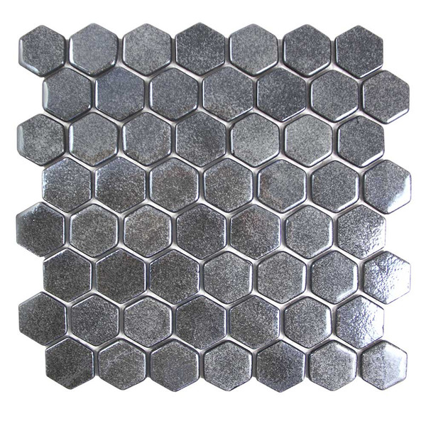 Islamorada Hexagon Black Sand Glass Pool Tile