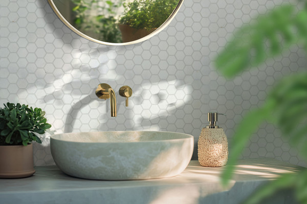 Tidal Thassos White Mini Hexagon Honed Marble Mosaic Tile