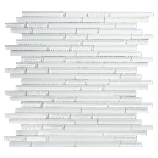 Cove White Interlocking Thin Linear Glass Mosaic Tile