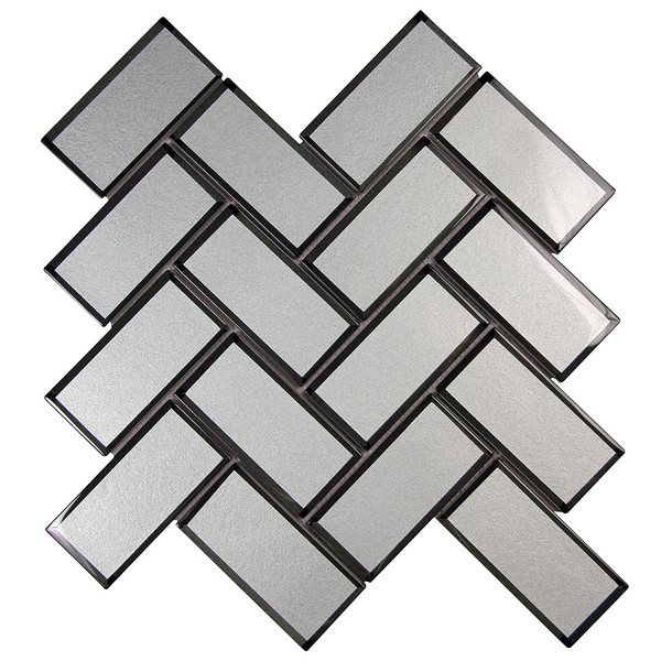 Mirror Grey Herringbone Mosaic Glass Tile