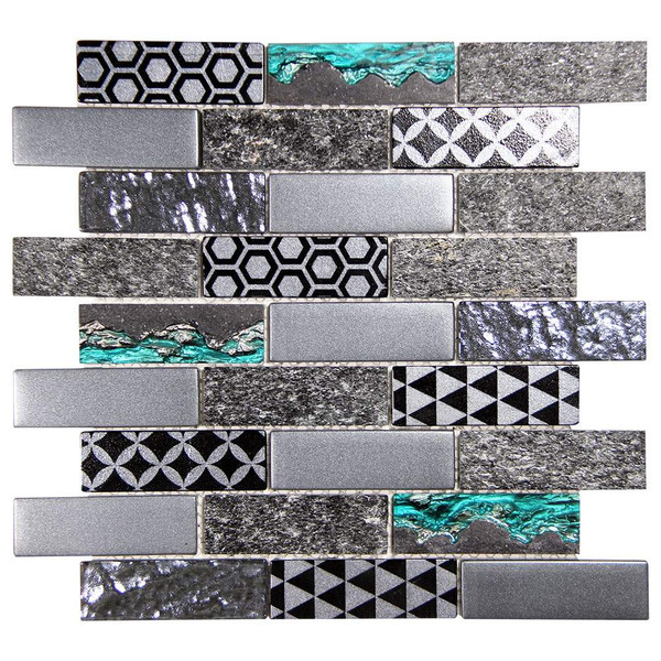 Core Grey Geometric Metallic Glass Tile