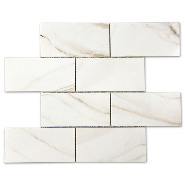 Calacatta Gold Subway Recycled Glass Tile