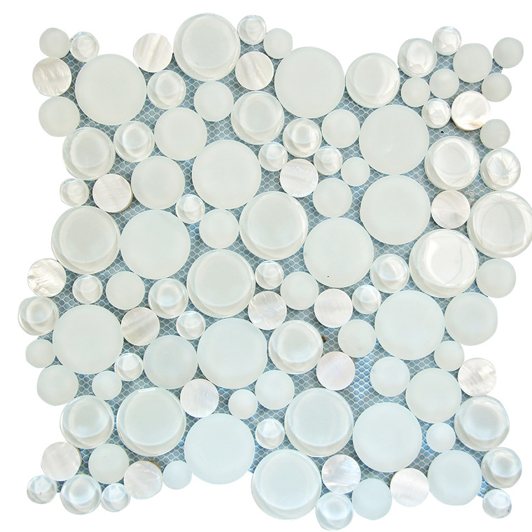Agata Circle Shell White Mosaic Glass Tile