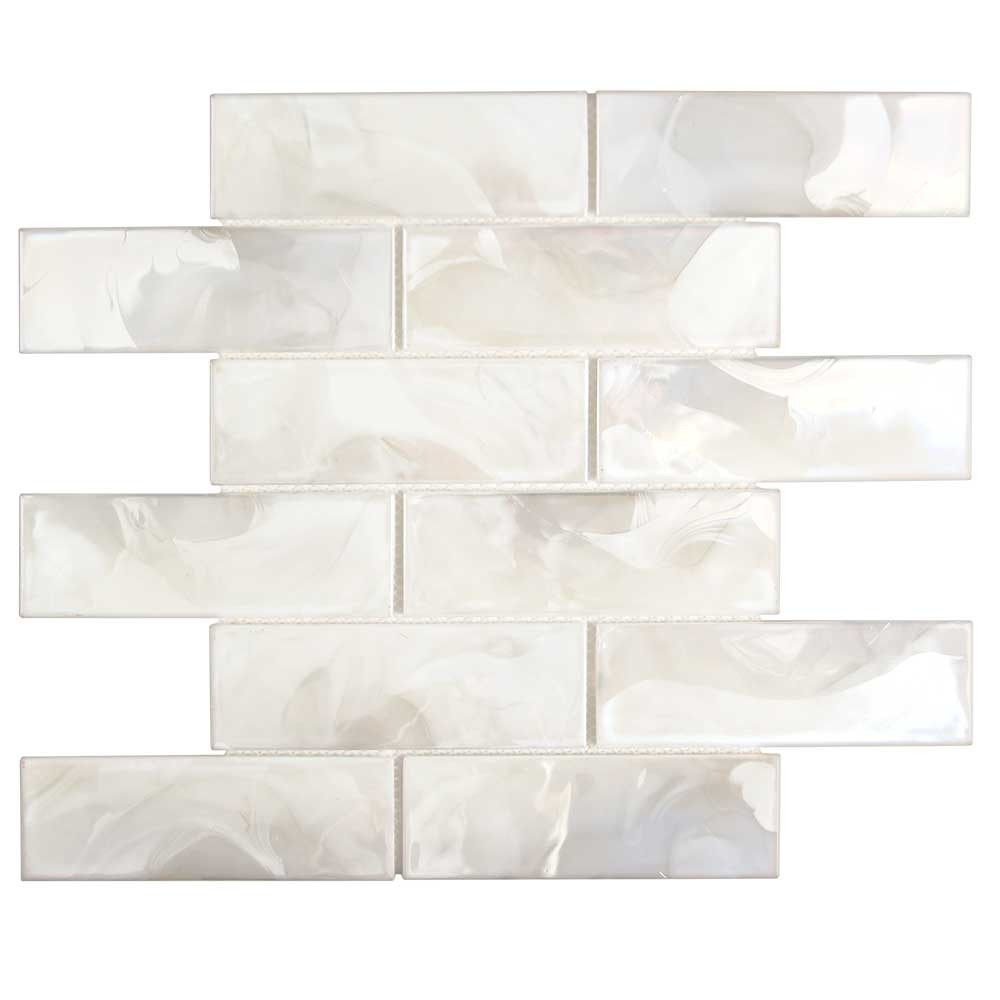 Ocean Mist White Pearlescent Iridescent 2x6 Subway Glass Tile